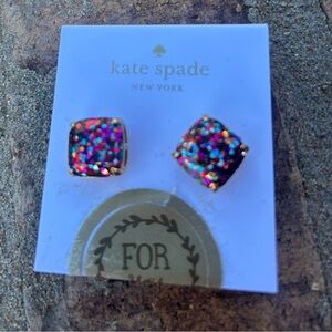 Kate Spade Sparkly Gold-Tone Stud Earrings – Multiglitter Finish, NWT